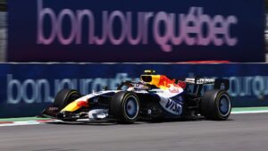 Alt-text: Liam Lawson in Racing Bulls during the 2026 Canadian GP